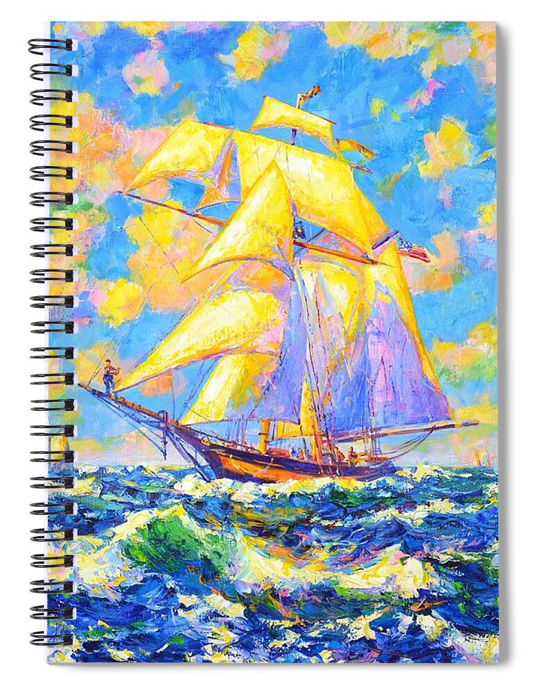 Sailboats Spiral Notebook featuring the painting Dream ship. by Iryna Kastsova