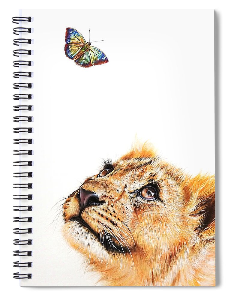 Lion Spiral Notebook featuring the drawing Dreamer by Elena Kolotusha