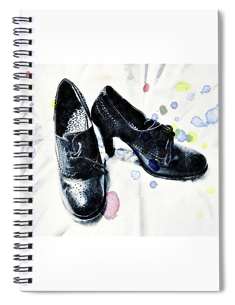 Vintage Style Spiral Notebook featuring the mixed media Dress Shoes Watercolor Painting by Shelli Fitzpatrick