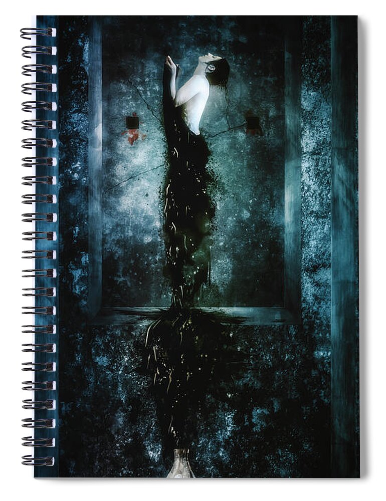 Surreal Spiral Notebook featuring the digital art Drink me by Mario Sanchez Nevado