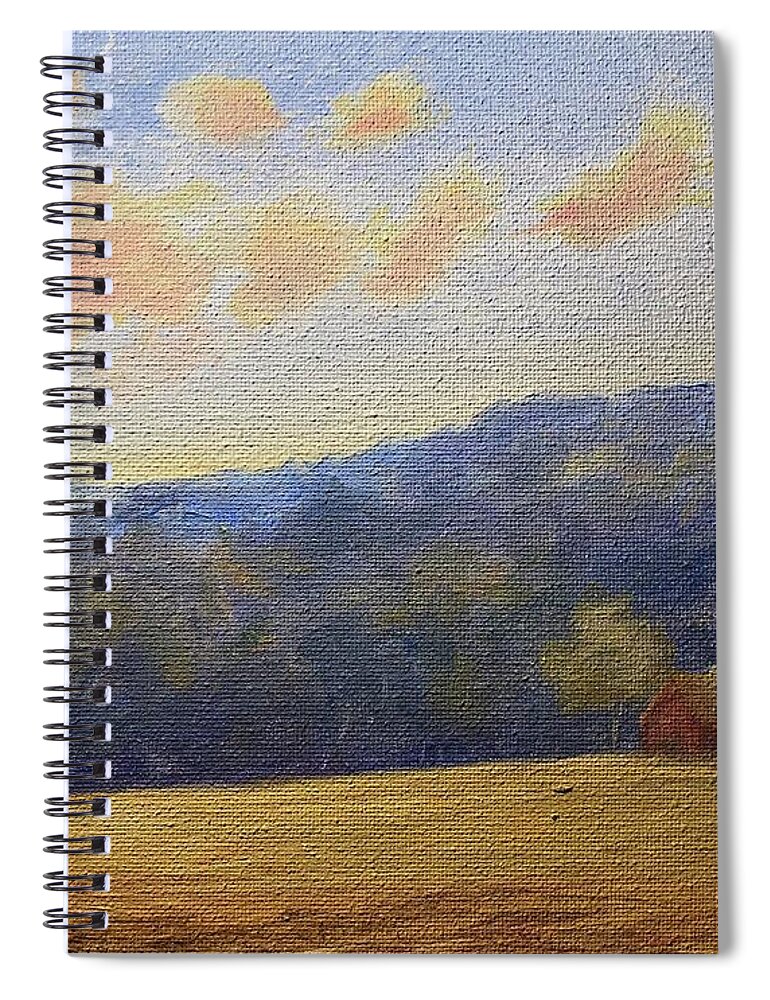 Pink Spiral Notebook featuring the painting Driving by Fields on a Summer Evening by Rachel Barlow