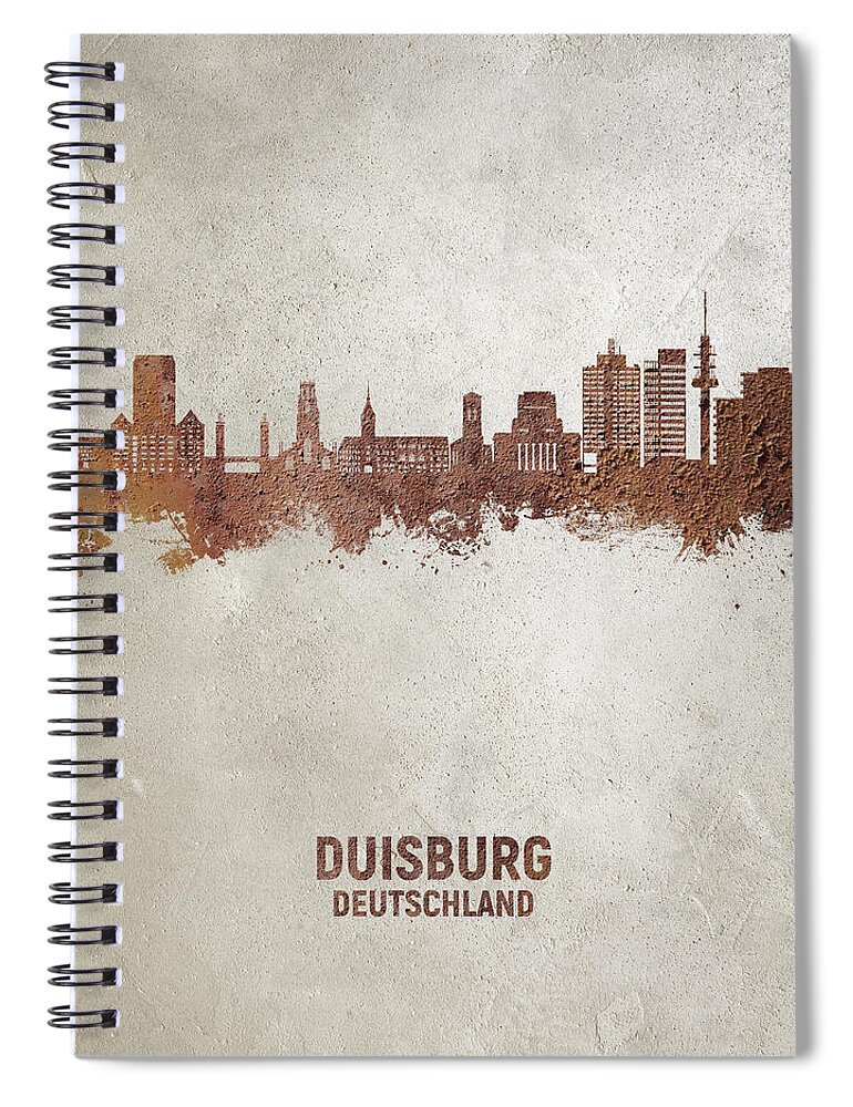 Duisburg Spiral Notebook featuring the digital art Duisburg Germany Skyline #64 by Michael Tompsett