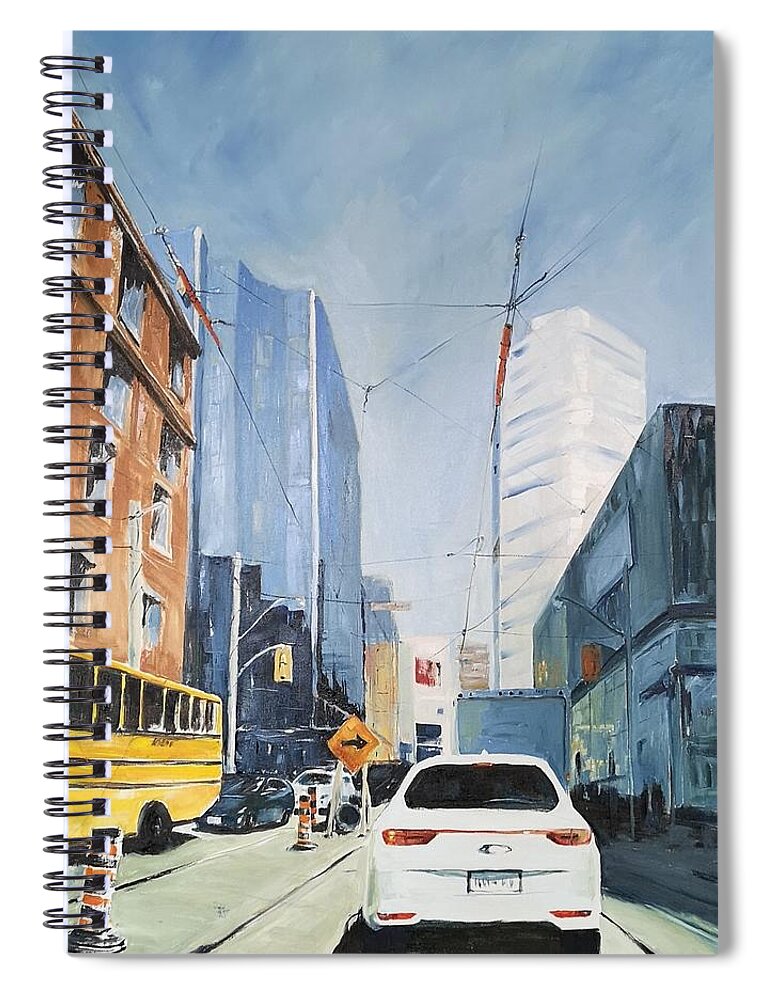 Toronto Spiral Notebook featuring the painting Dundas Square by Sheila Romard