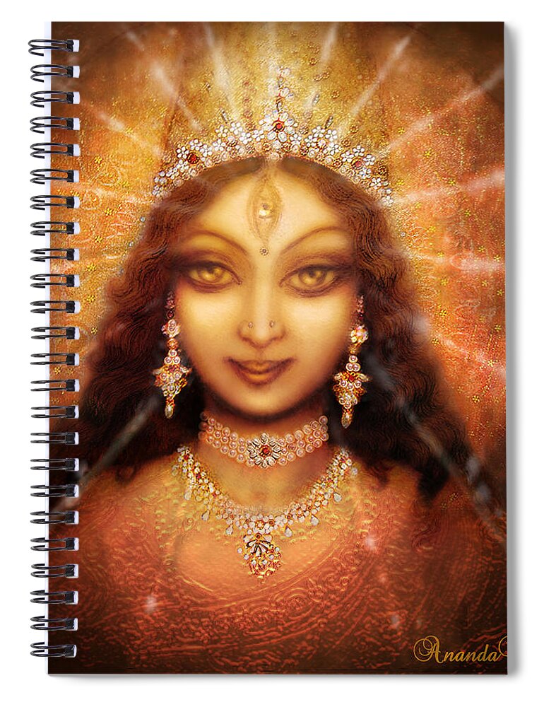 Mandala Spiral Notebook featuring the mixed media Durga Darshan - Blessing of the Goddess by Ananda Vdovic