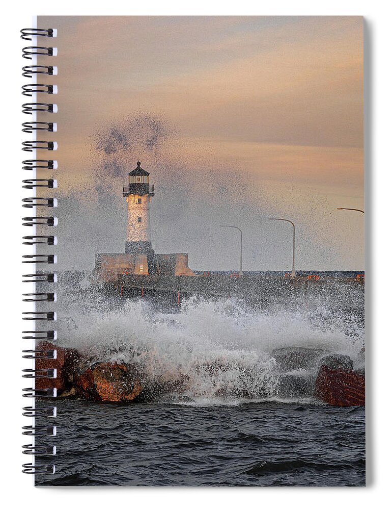 Lighthouse Spiral Notebook featuring the photograph Dusk at North Pier Lighthouse by Kevin Argue