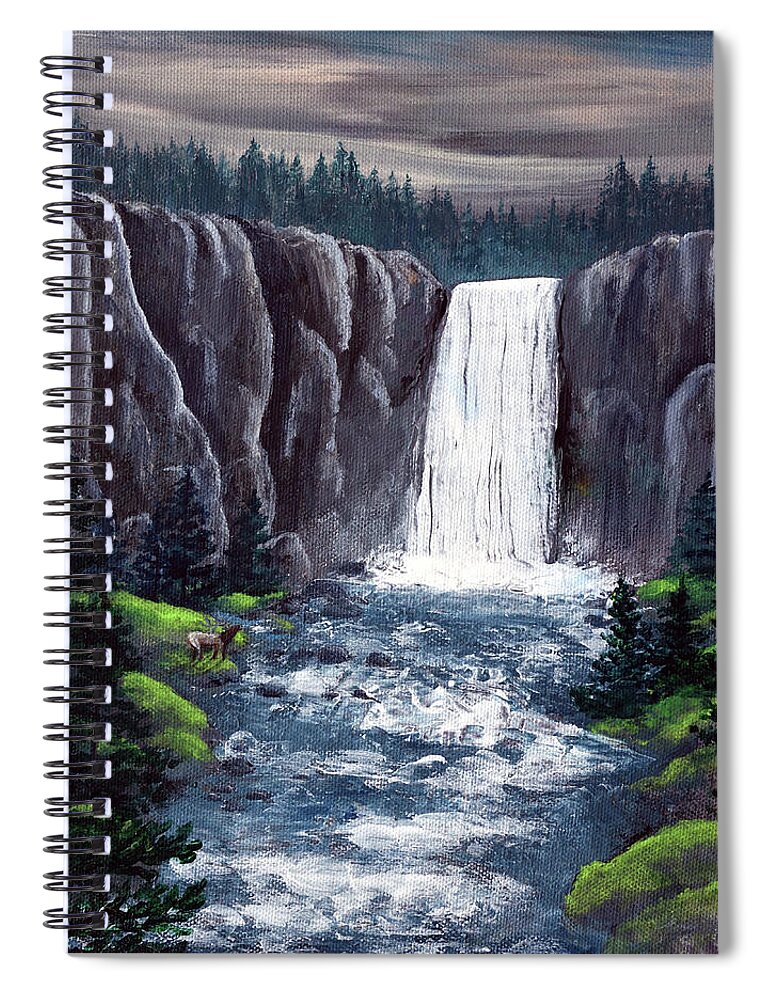 Tumalo Falls Spiral Notebook featuring the painting Dusk at Tumalo Falls by Laura Iverson