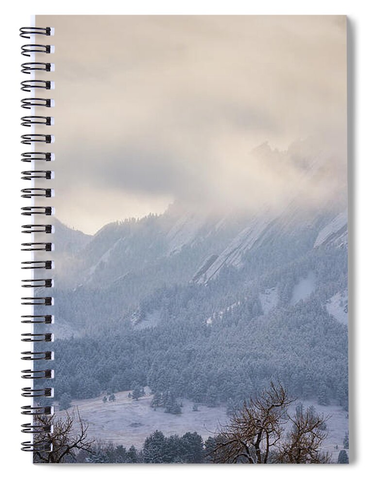 Flatirons Spiral Notebook featuring the photograph Dusted Flatirons in Boulder Colorado by Abigail Diane Photography