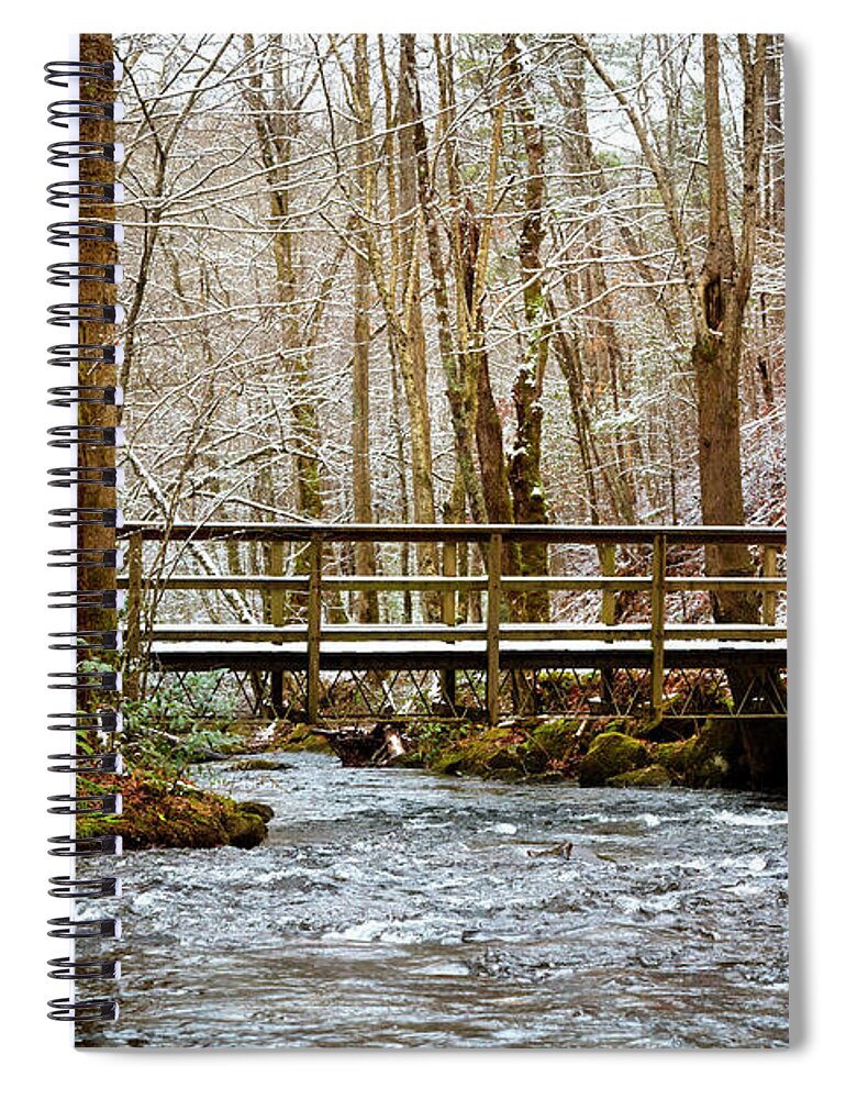 Carolina Spiral Notebook featuring the photograph Dusting of Snow on the Bridge by Debra and Dave Vanderlaan