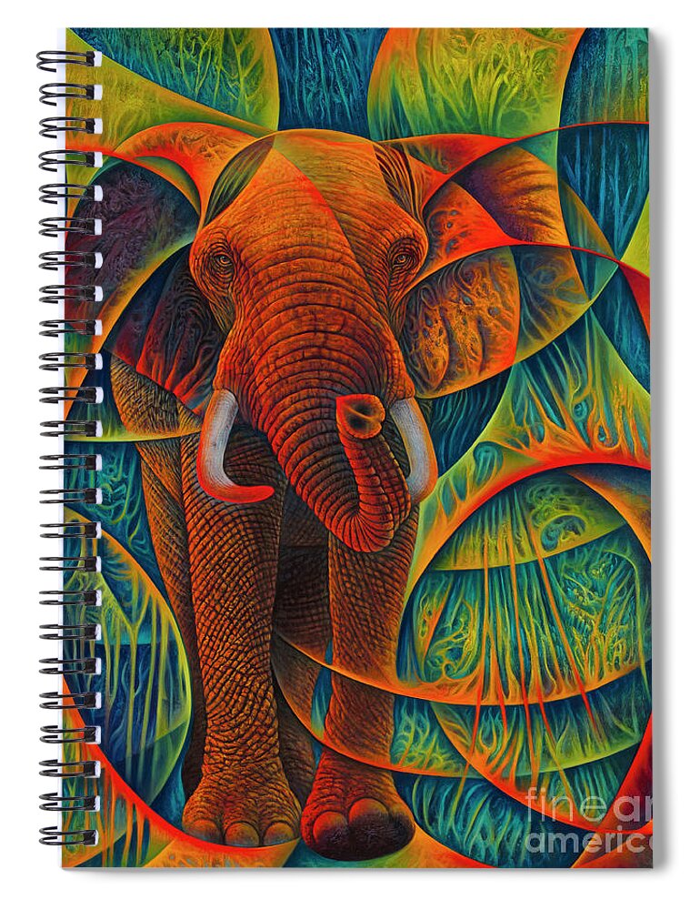 Elephant Spiral Notebook featuring the painting Dynamic Elephant - 3D by Ricardo Chavez-Mendez