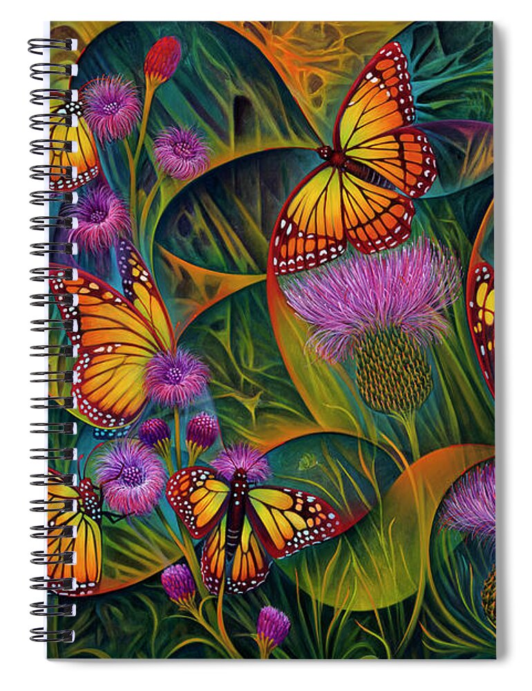 Butterflies Spiral Notebook featuring the painting Dynamic Monarchs by Ricardo Chavez-Mendez