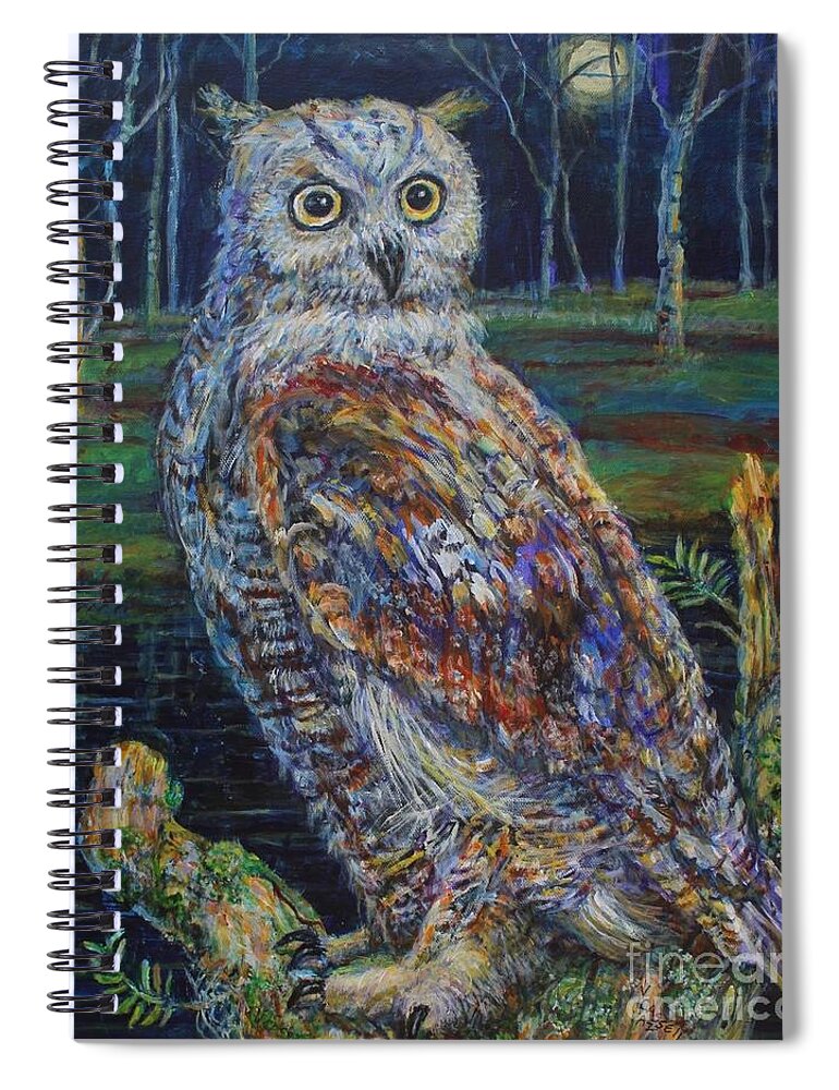 Owl At Night Spiral Notebook featuring the painting Eagle Owl by Veronica Cassell vaz