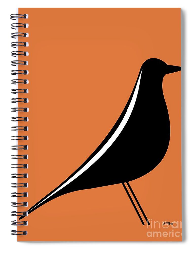 Mid Century Modern Spiral Notebook featuring the digital art Eames House Bird on Orange by Donna Mibus