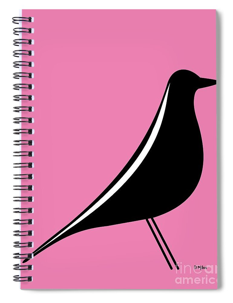 Mid Century Modern Spiral Notebook featuring the digital art Eames House Bird on Pink by Donna Mibus