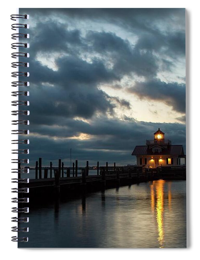 Architecture Spiral Notebook featuring the photograph Early Morning over Roanoke Marshes Lighthouse by Liza Eckardt