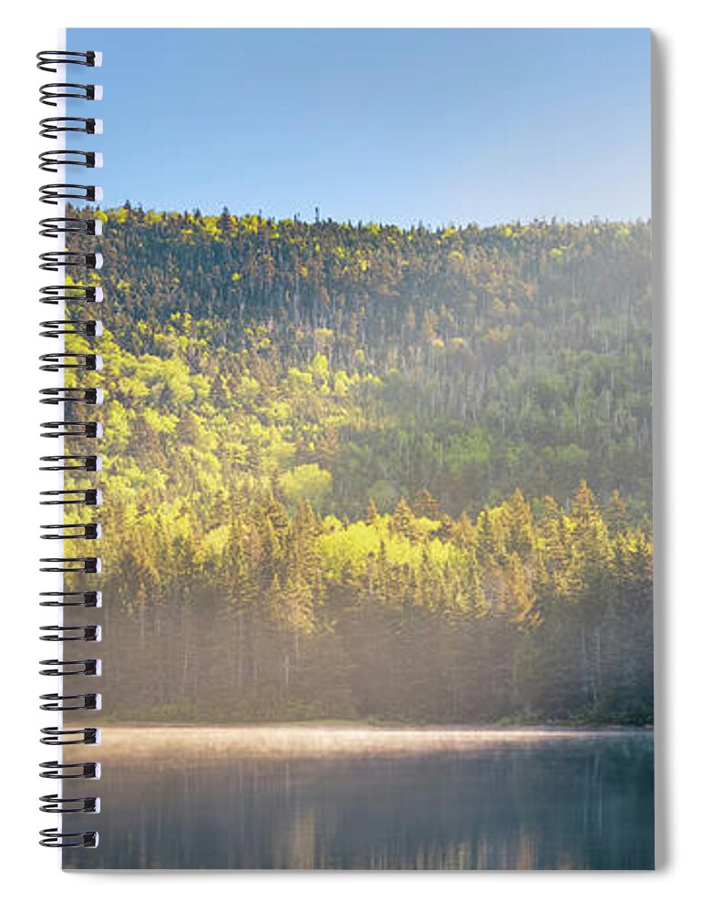 Mountain Spiral Notebook featuring the photograph Early Morning Shaft of Sunlight Shines Down on East Pond Panoramic by William Dickman