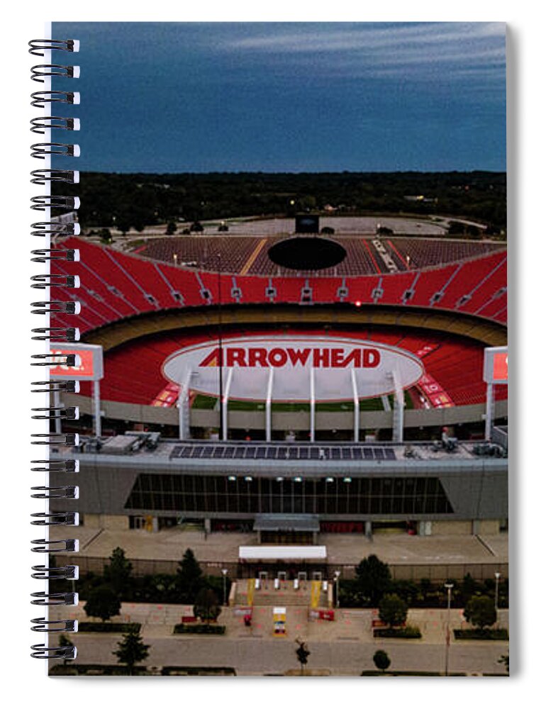 Aerial View Arrowhead Stadium Spiral Notebook featuring the photograph Early morning view of Kansas City Chiefs Arrowhead Stadium by Eldon McGraw