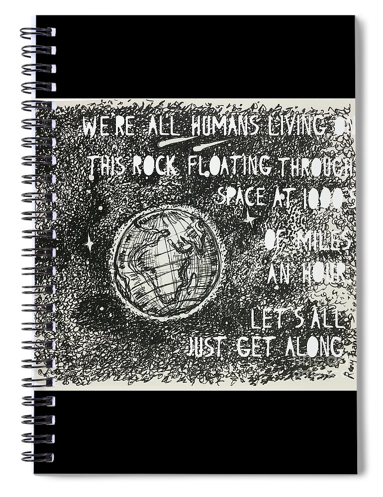 Pen And Ink Spiral Notebook featuring the drawing Earth - Globe - Space for the good by Remy Francis