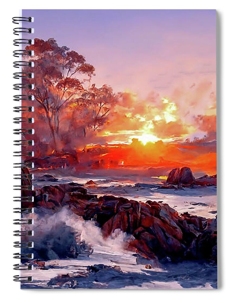  Spiral Notebook featuring the digital art East coast Tasmanian at sunset part 4 by Armin Sabanovic