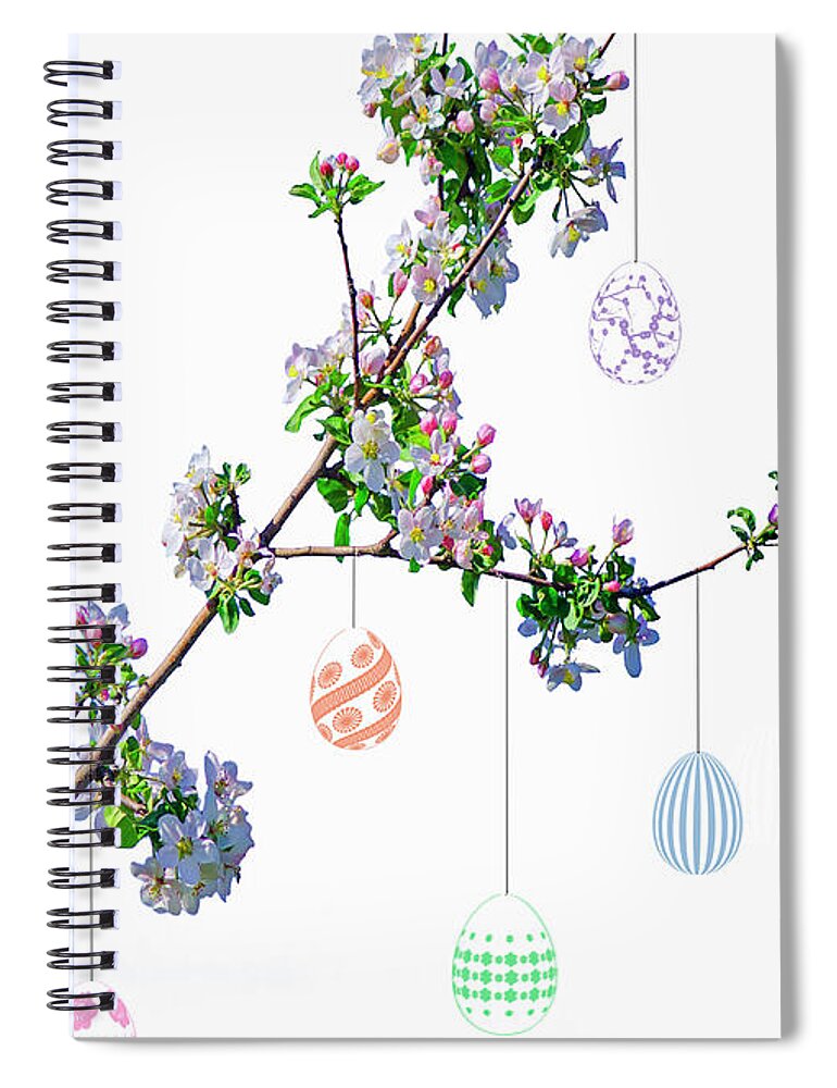 Branch Spiral Notebook featuring the mixed media Easter Egg Tree by Moira Law