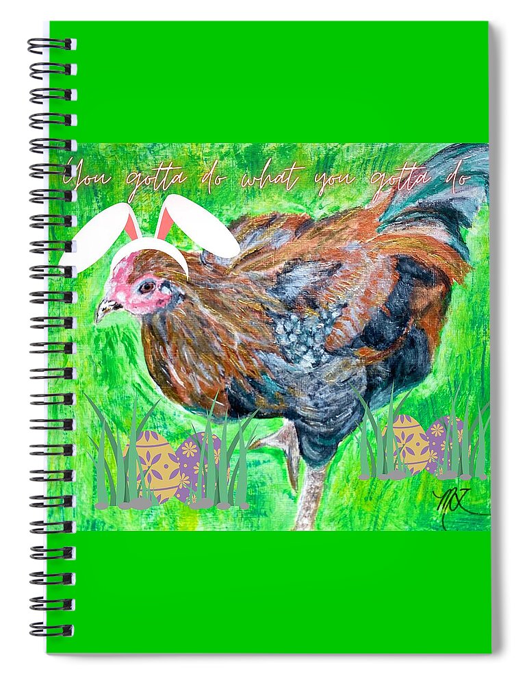 Rooster Spiral Notebook featuring the painting Easter in the Gig Economy by Melody Fowler