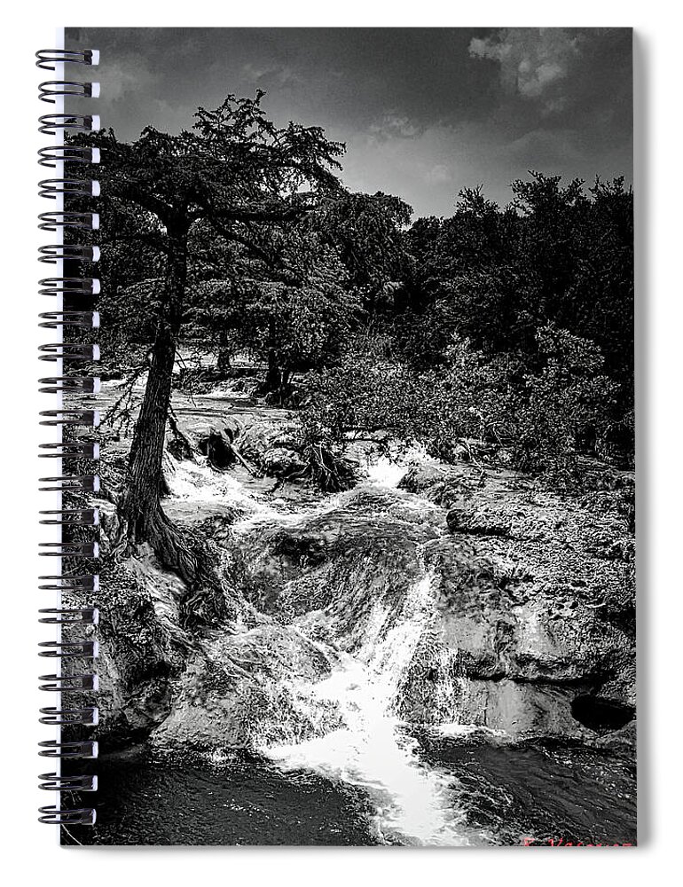 Tree Spiral Notebook featuring the photograph Edge Falls Boerne, TX BW by Rene Vasquez