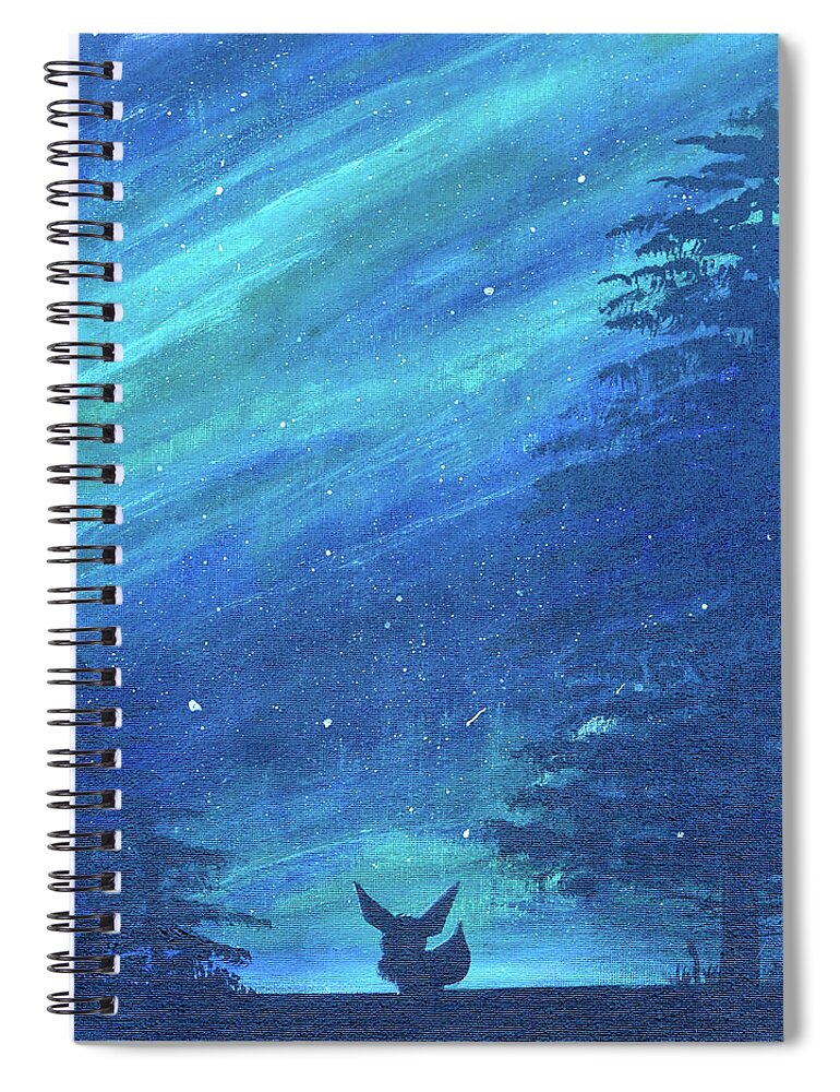 Eevee Spiral Notebook featuring the painting Eevee's Sky by Ashley Wright