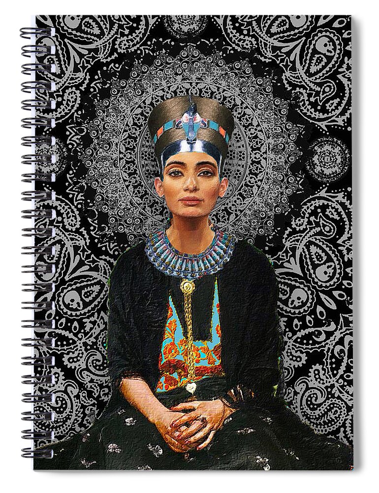Egyptian Spiral Notebook featuring the painting Egyptian Queen Nefertiti T-Shirt by Tony Rubino