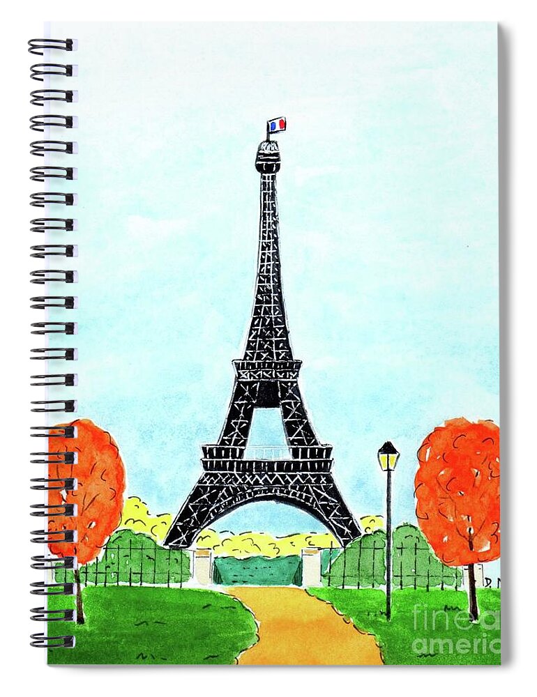 Eiffel Tower Spiral Notebook featuring the painting Eiffel Tower in the Fall by Donna Mibus