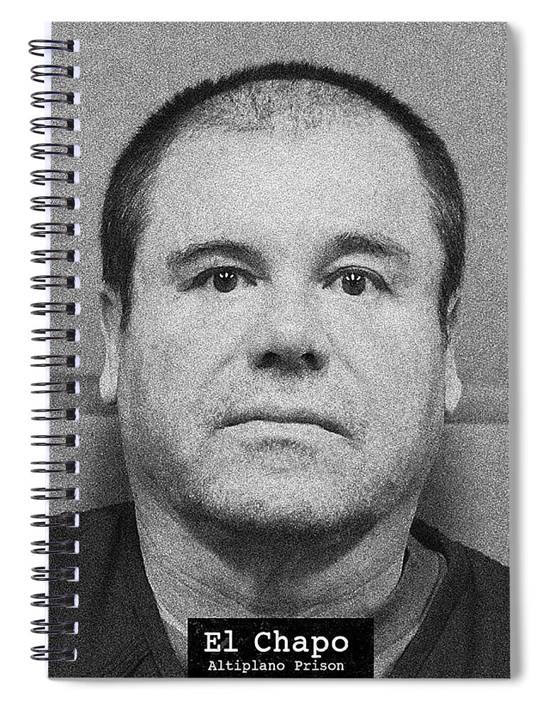 Pablo Escobar Spiral Notebook featuring the painting El Chapo Guzman Mug Shot Mugshot Vertical by Tony Rubino