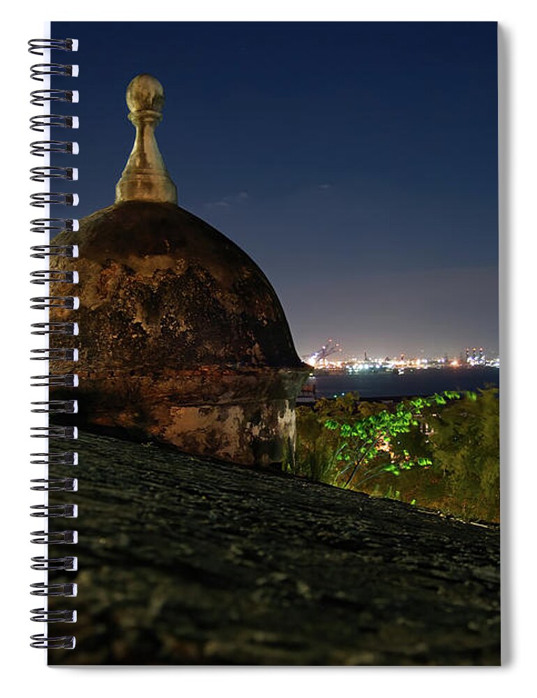 Puerto Rico Spiral Notebook featuring the photograph El Morro Watchtower Night View by Flinn Hackett
