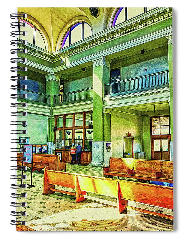 El Pasotrain Station Spiral Notebook featuring the photograph El Paso Train Station Waiting Room by Tatiana Travelways