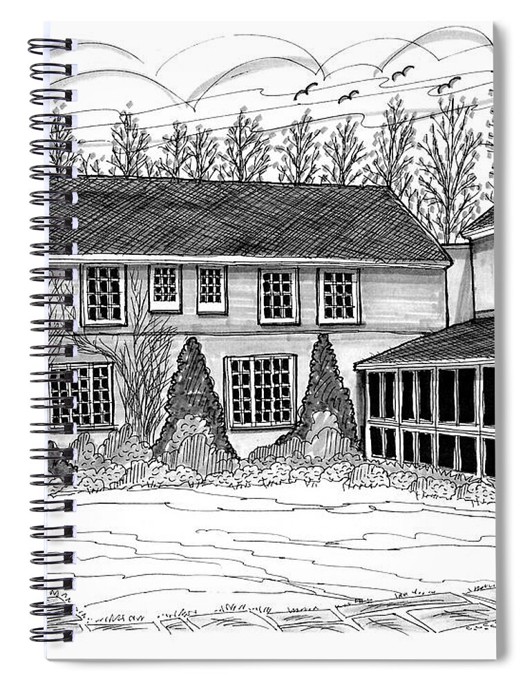 Eleanor Roosevelt Spiral Notebook featuring the drawing Eleanor Roosevelts Val-Kill Home Hyde Park NY by Richard Wambach