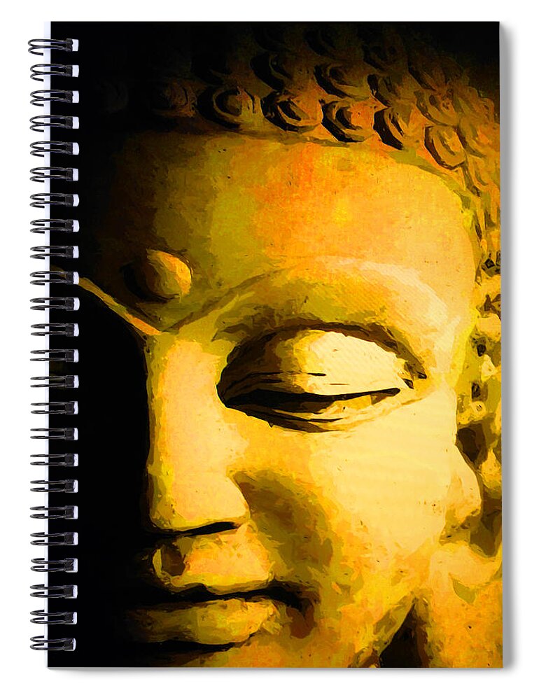Buddhism Spiral Notebook featuring the mixed media Electric Buddha by Kandy Hurley