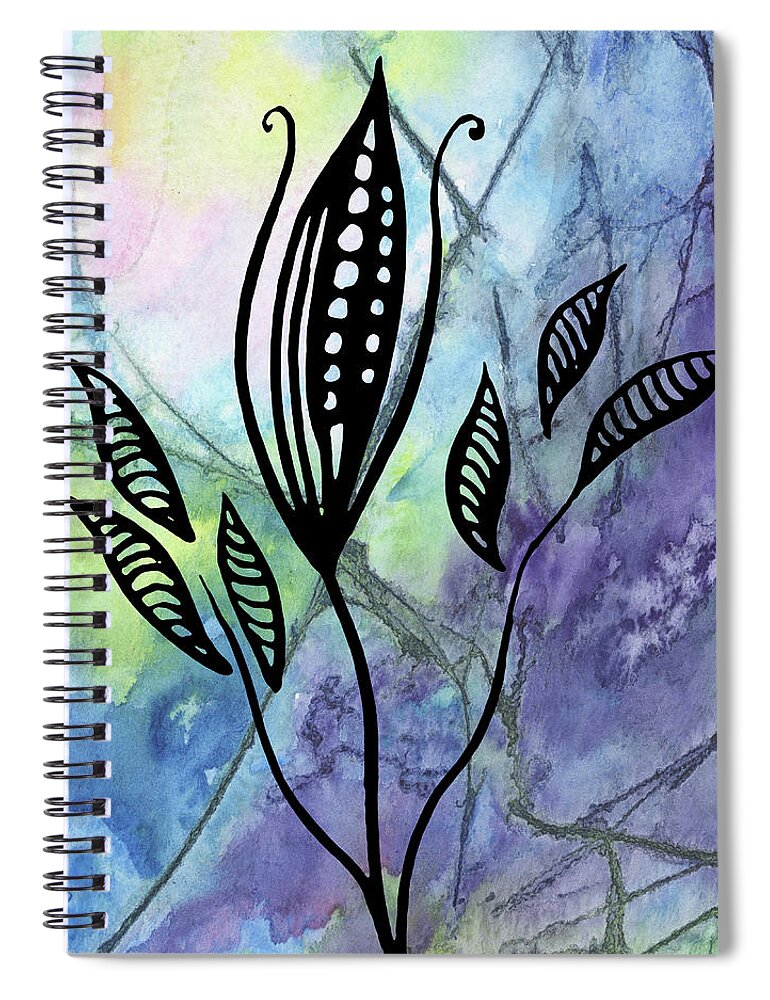 Floral Pattern Spiral Notebook featuring the painting Elegant Pattern With Leaves In Blue And Purple Watercolor I by Irina Sztukowski