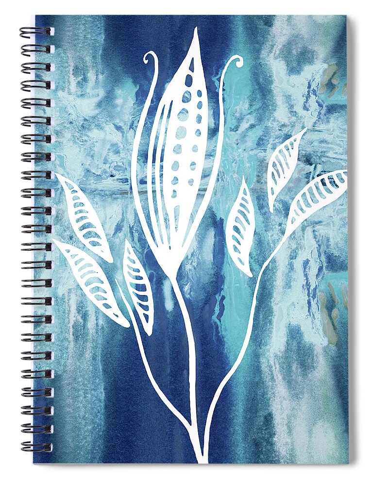 Floral Pattern Spiral Notebook featuring the painting Elegant Pattern With Leaves In Teal Blue Watercolor I by Irina Sztukowski