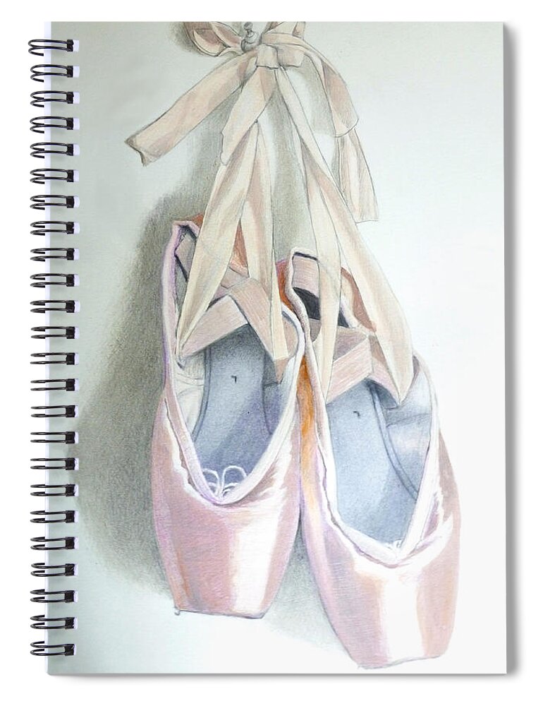 Ballet Spiral Notebook featuring the mixed media Elena's Ballet Shoes by Constance DRESCHER