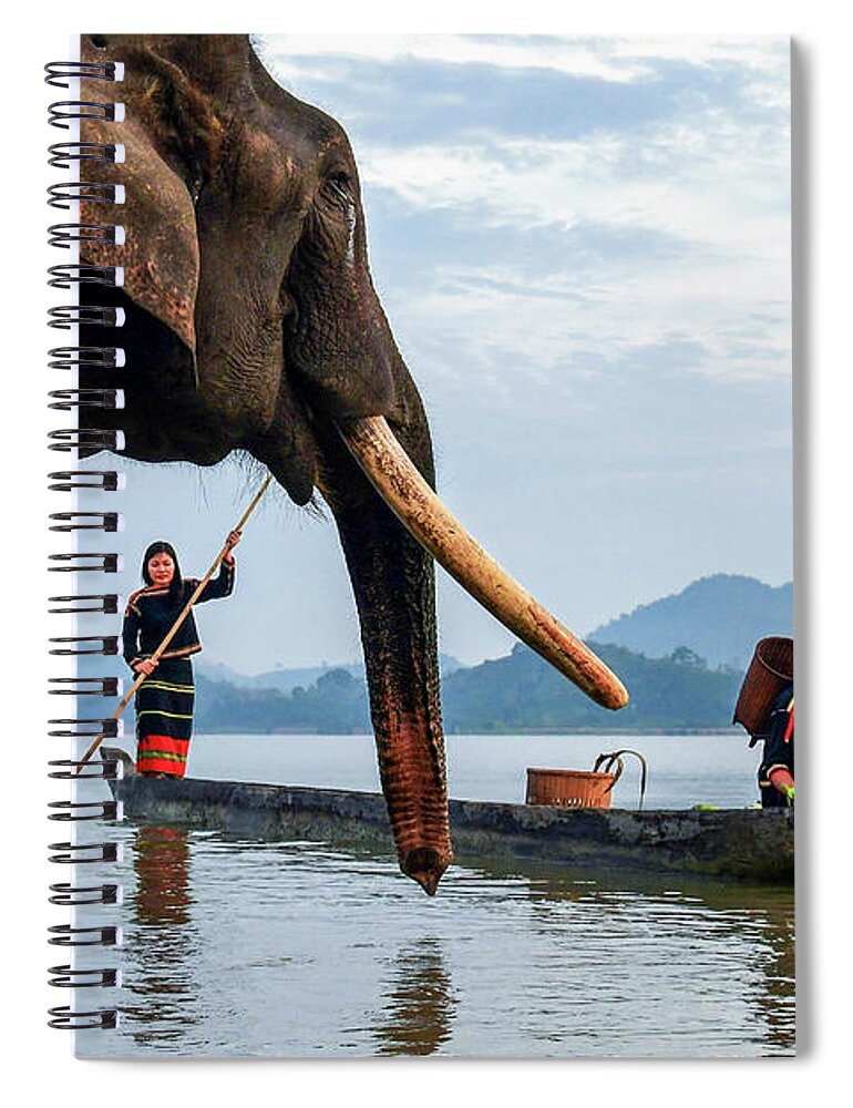 Awesome Spiral Notebook featuring the photograph Elephant And Life by Khanh Bui Phu