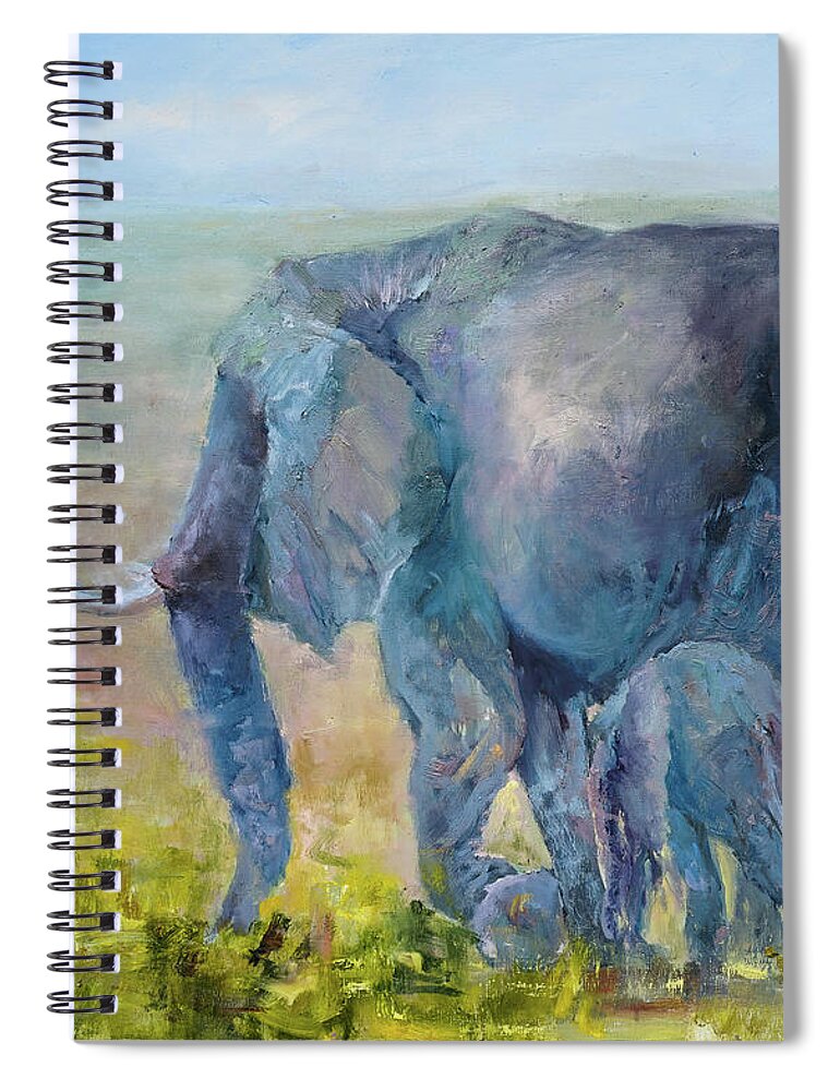 Wildlife Spiral Notebook featuring the painting Elephants' Journey by Radha Rao