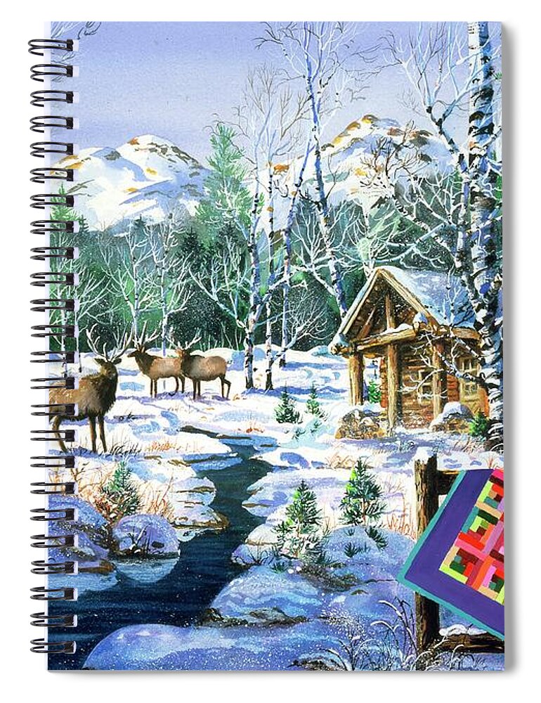 Snow Spiral Notebook featuring the painting Elk Crossing by Diane Phalen