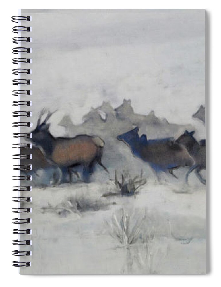 Elk Spiral Notebook featuring the painting Elk Migration, 2019 by PJ Kirk