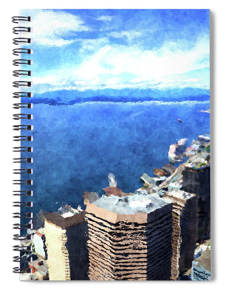 Columbia Center Spiral Notebook featuring the digital art Elliott Bay Seattle by SnapHappy Photos