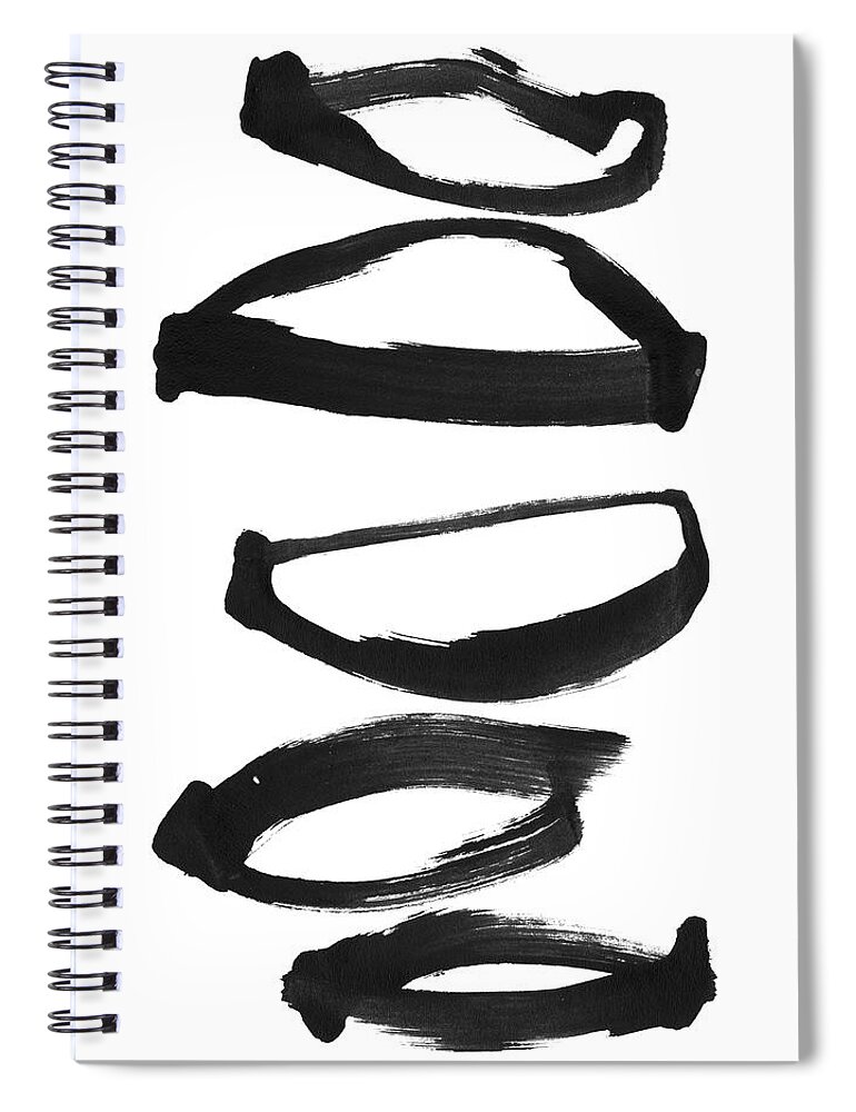 Black And White Spiral Notebook featuring the painting Ellipses Black and White Abstract Ink Painting by Janine Aykens