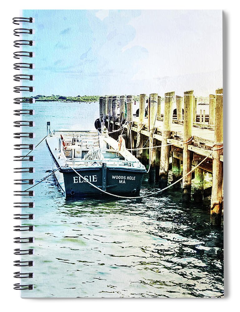 Cape Cod Spiral Notebook featuring the mixed media Elsie on the Water by Marianne Campolongo