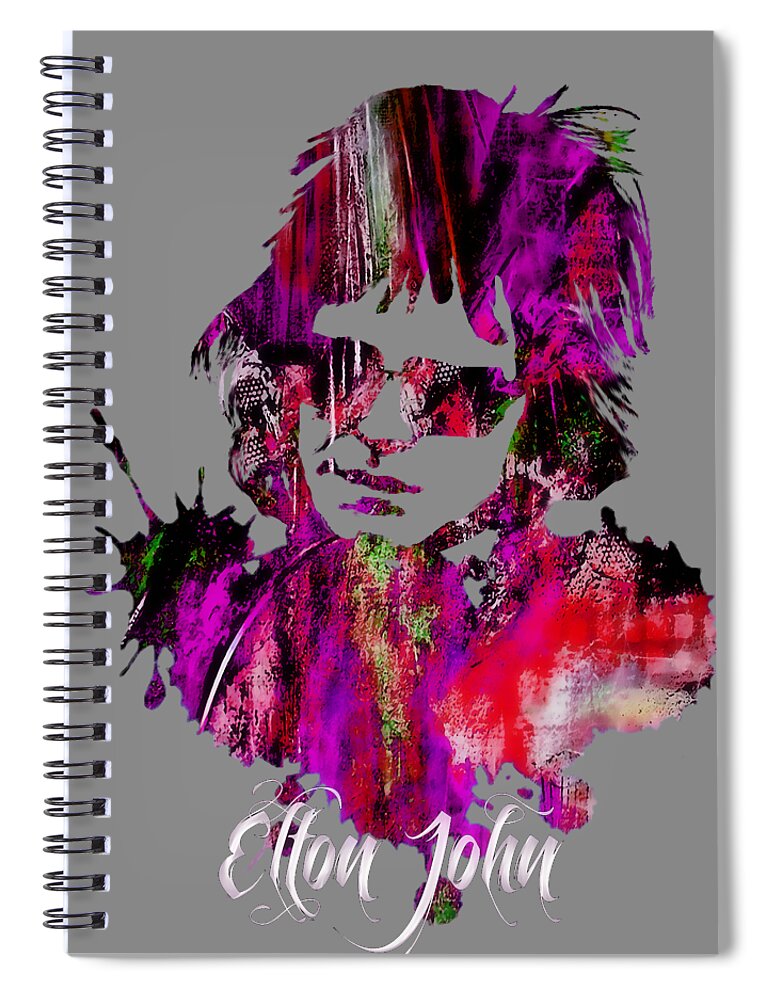 Elton John Spiral Notebook featuring the mixed media Elton John Rocket Man by Marvin Blaine