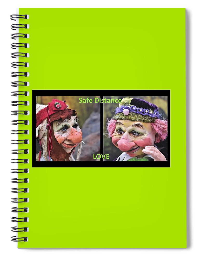 Elf Spiral Notebook featuring the mixed media Elves Love Safe Distancing by Nancy Ayanna Wyatt