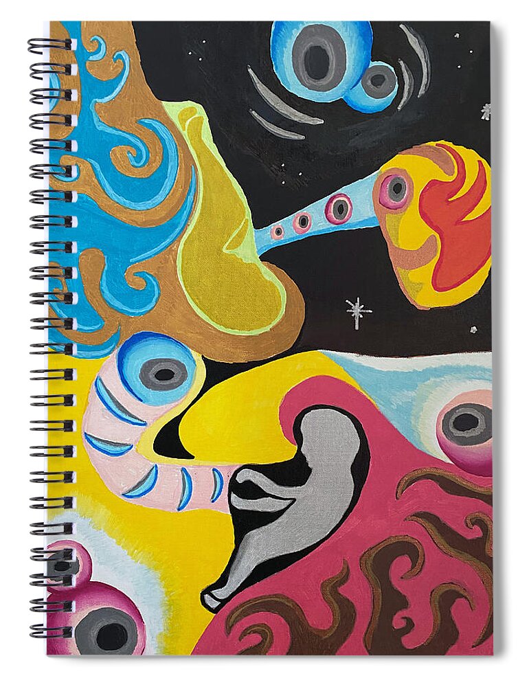 Surreal Spiral Notebook featuring the mixed media Embracing Potentials by Jeff Malderez