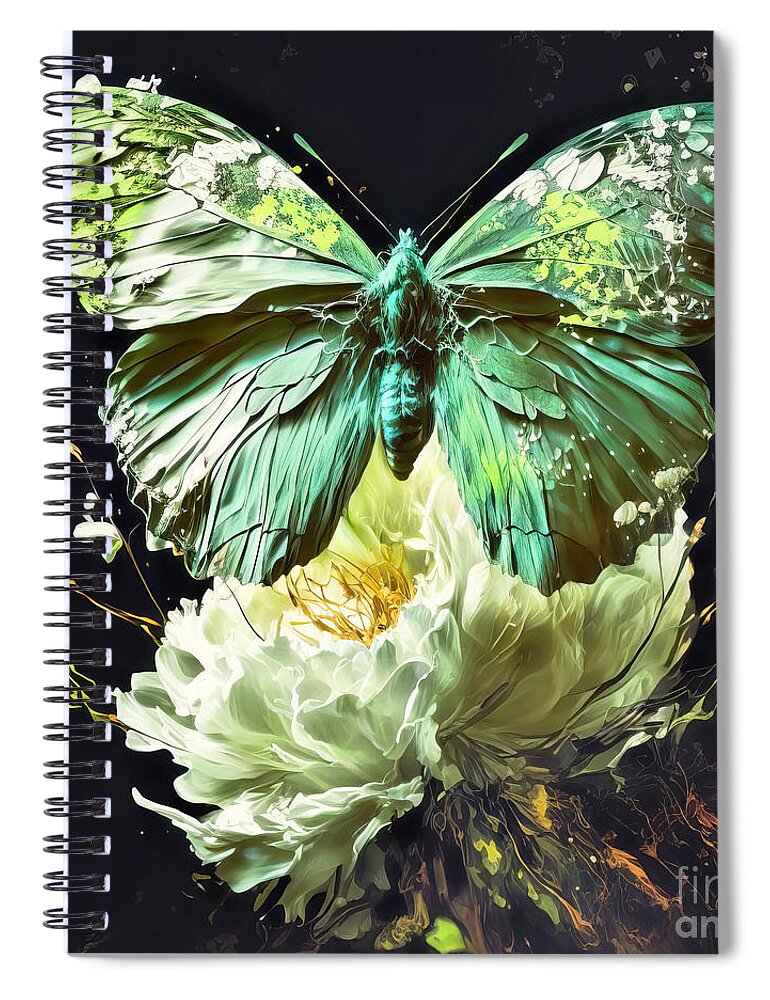  Butterfly Spiral Notebook featuring the painting Emerald Butterfly Explosion by Tina LeCour