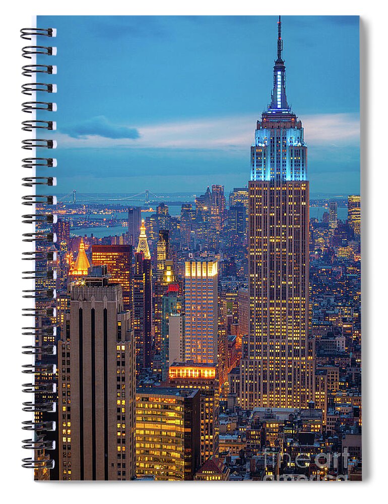 America Spiral Notebook featuring the photograph Empire State Blue Night by Inge Johnsson
