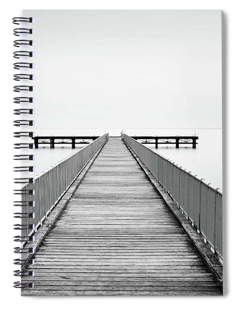 Seascape Spiral Notebook featuring the photograph Empty Pier, Minimal seascape by Michalakis Ppalis