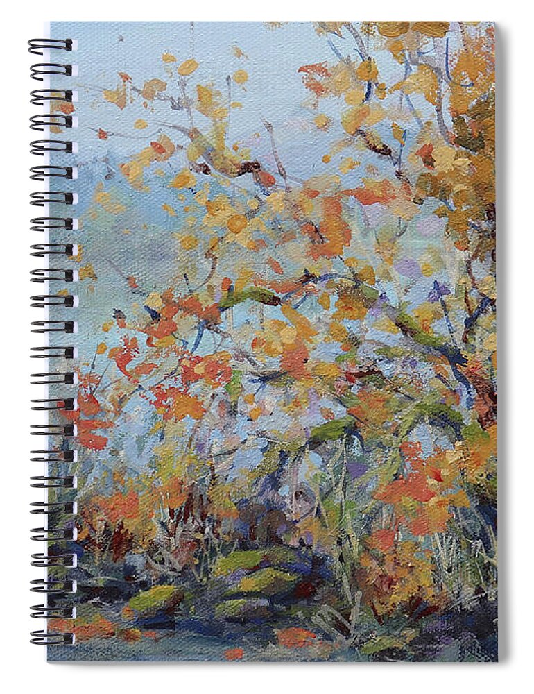 Landscape Spiral Notebook featuring the painting End of Autumn by Karen Ilari